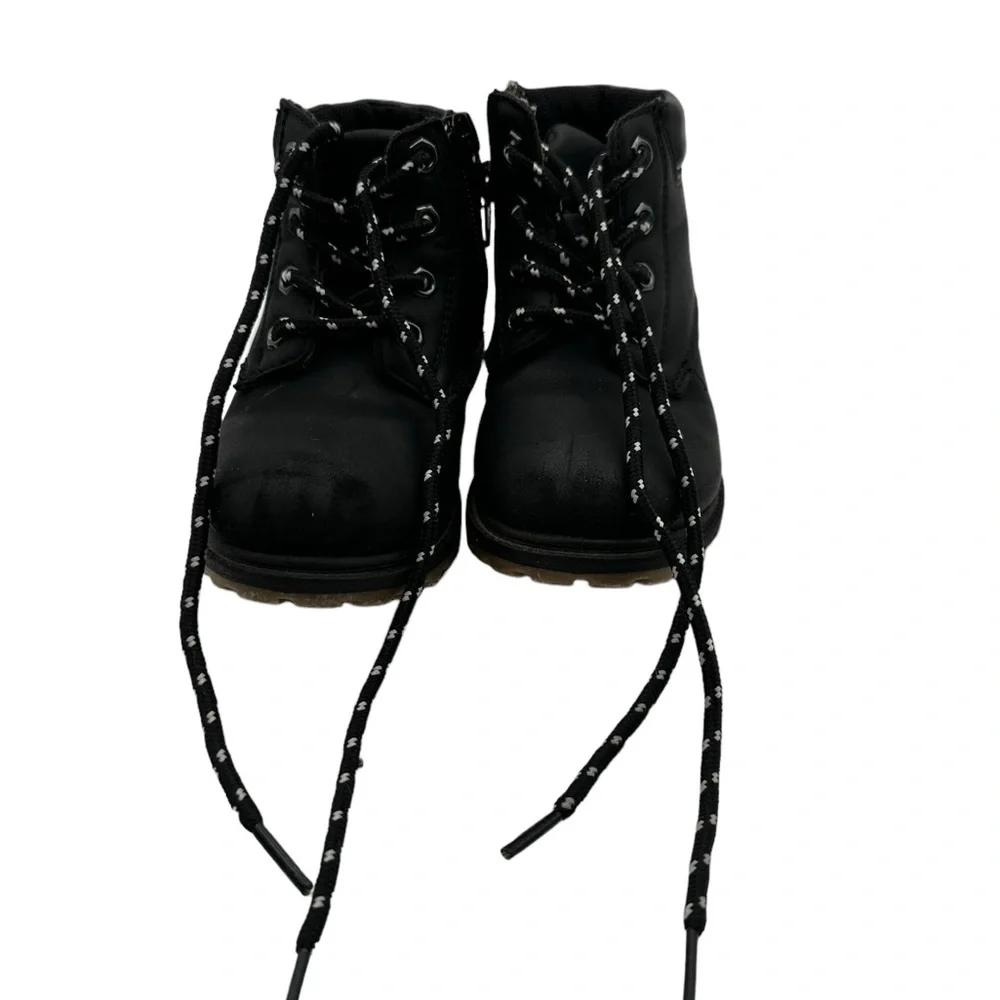 Kids Boys Girls 8 Toddler Black Shoes Ankle Faux Leather Boots High Top Lace Up